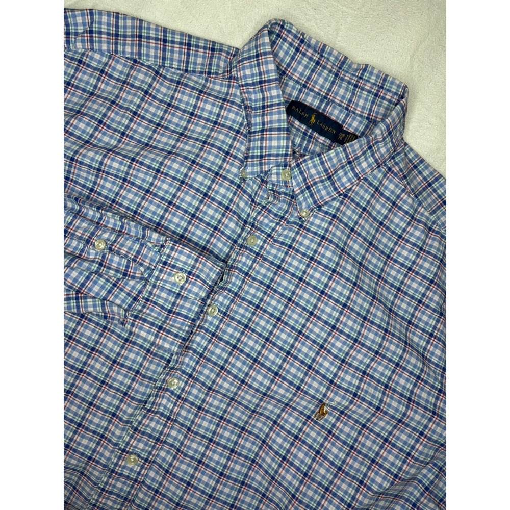 Ralph Lauren Men's 2XB Big Blue Plaid Oxford Button Down Shirt Long Sleeve